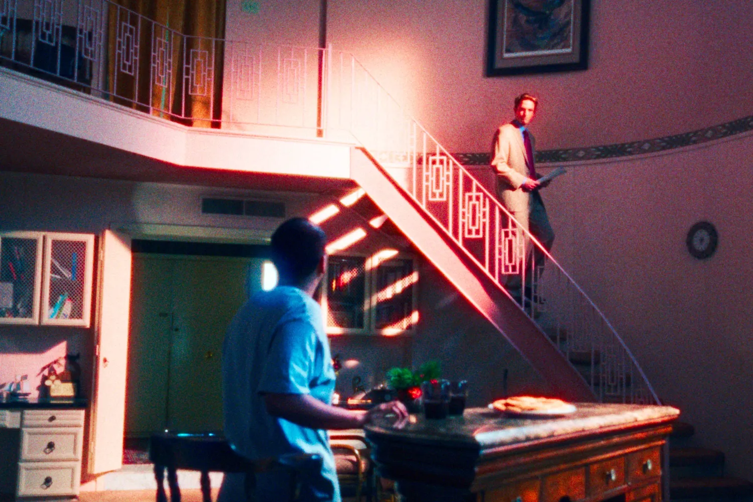  This image released by A24 shows Tony Revolori, left, and Robert Pattinson in a scene from "Primetime." (A24 via AP) 