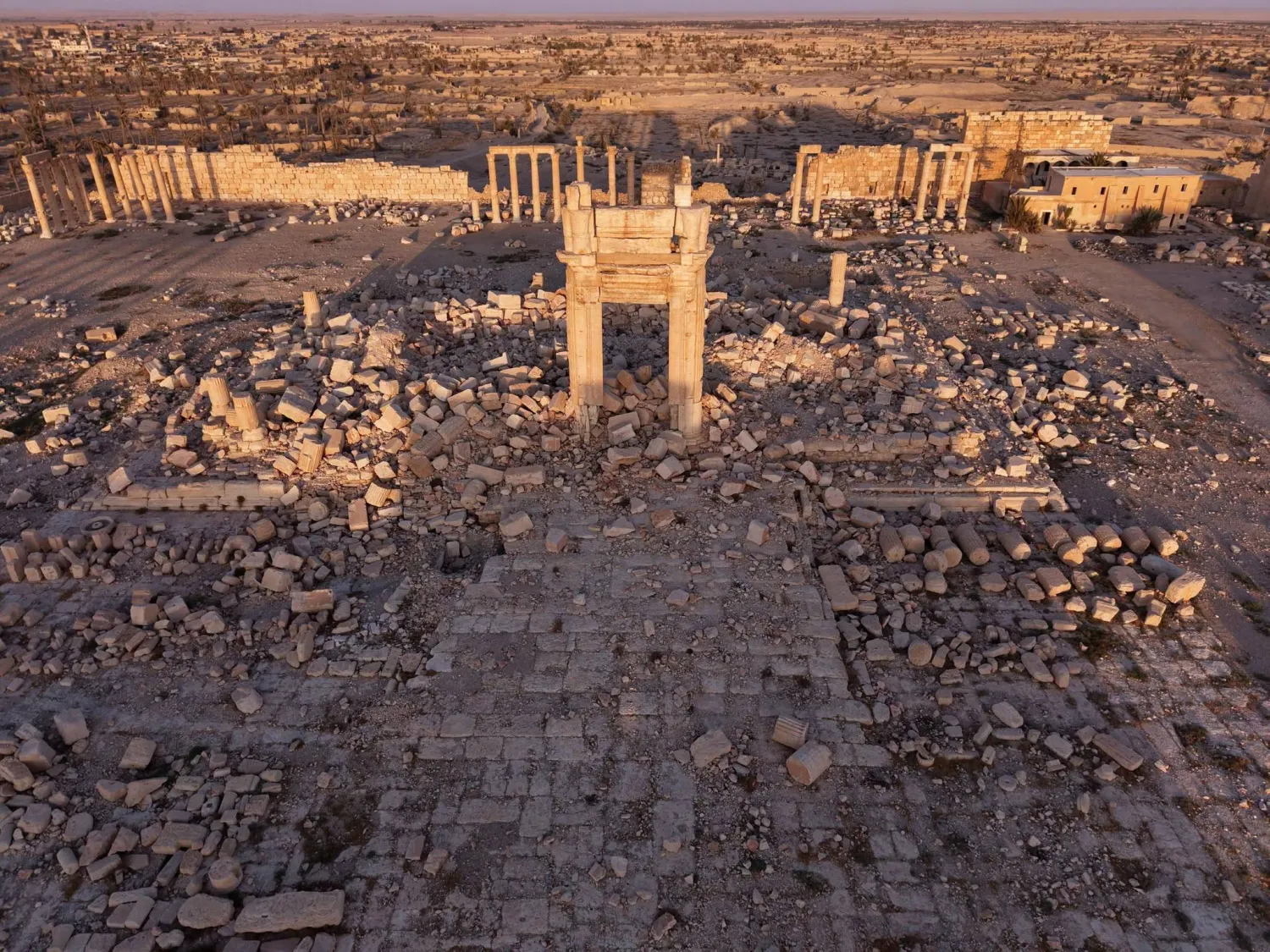 The Palmyran stone was removed from the UNESCO World Heritage site Palmyra before ISIS members destroyed much of the city from 2015 to 2017. (Reuters)