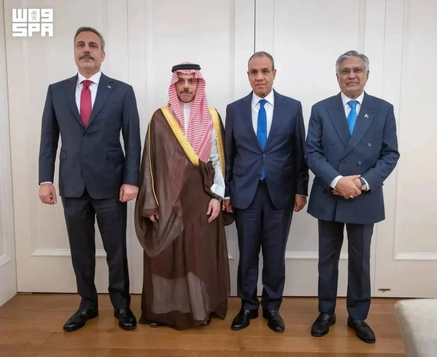 The Foreign Ministers of Saudi Arabia, Egypt, Türkiye and Pakistan. SPA