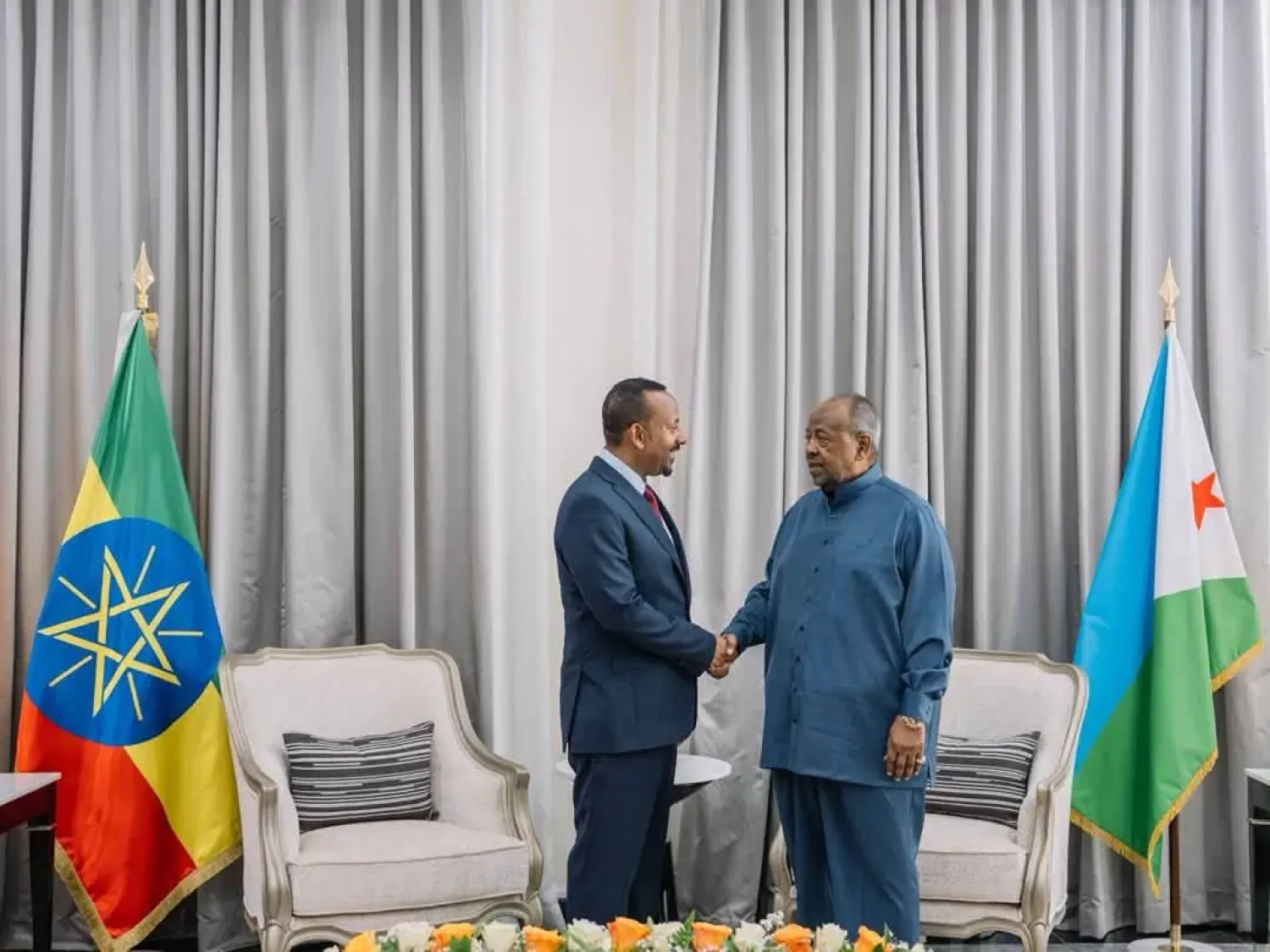 Etiyopya Başbakanı Abiy Ahmed dün Cibuti’yi ziyaret etti ve Cumhurbaşkanı İsmail Guelleh tarafından kabul edildi. (Etiyopya Haber Ajansı)