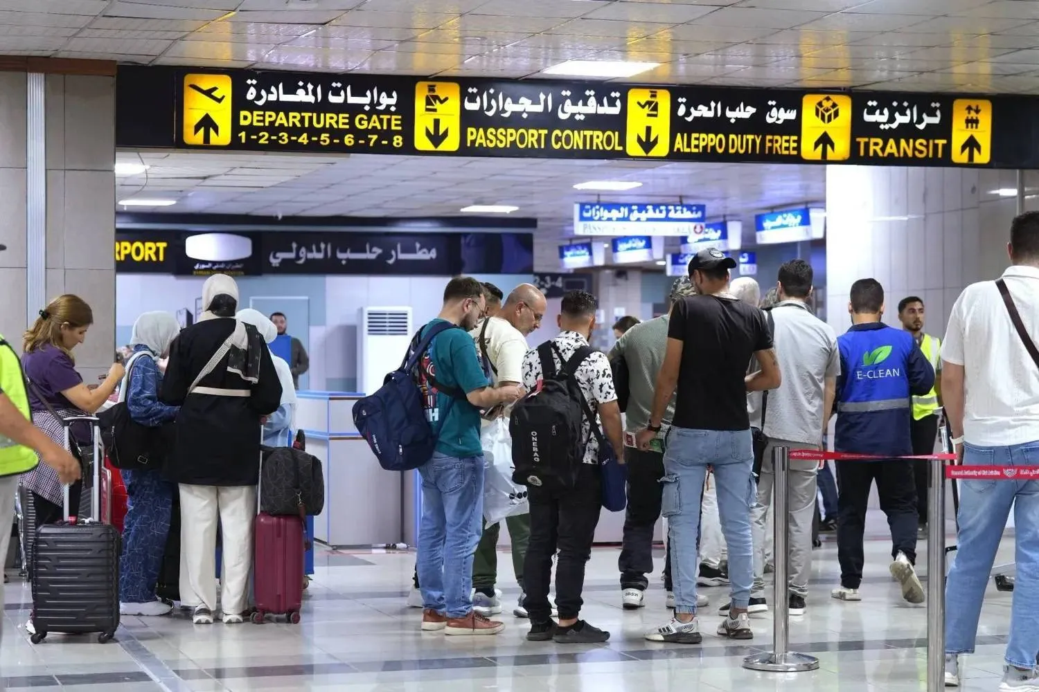 Syrians queue at Aleppo International Airport. (Civil Aviation Authority)