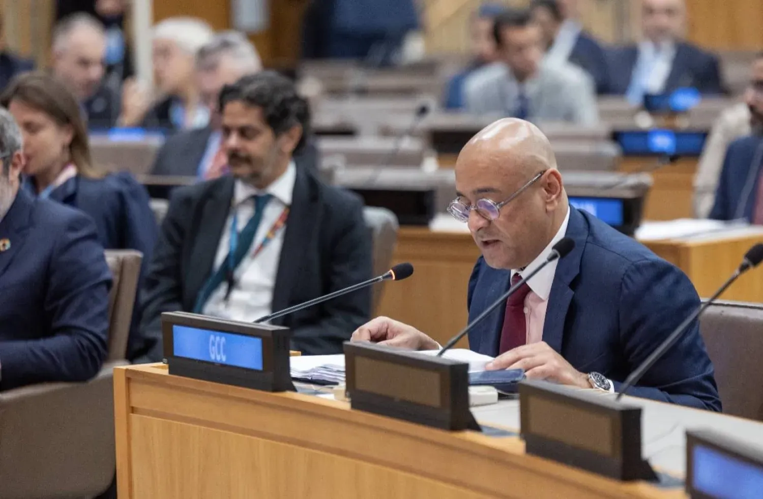 Casim el-Budeyvi, New York’ta düzenlenen “Roma İttifakı”nın ikinci bakanlar toplantısında konuşurken (Körfez İşbirliği Konseyi)