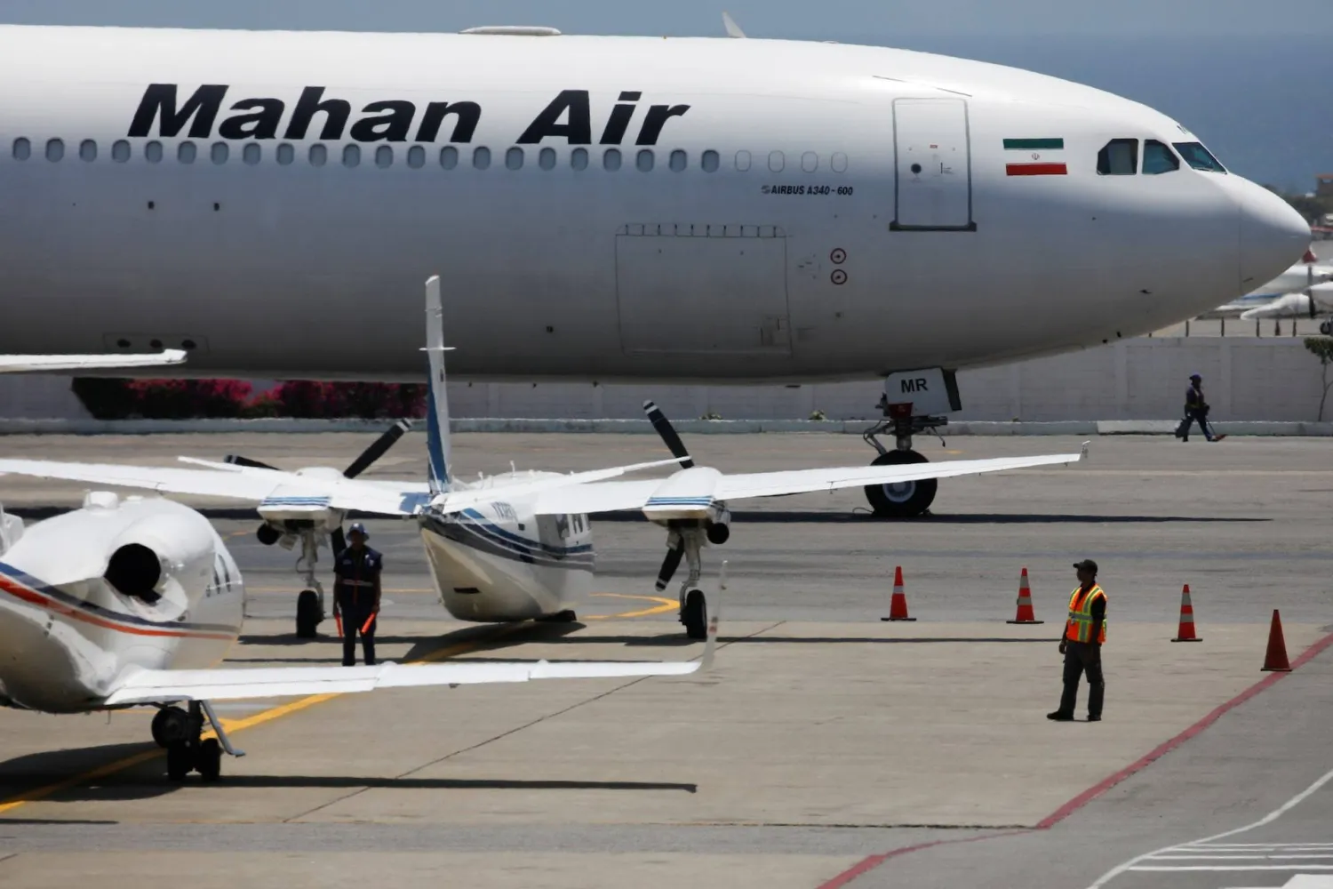 An Airbus A340-600 airplane of Mahan Air is seen at Simon Bolivar International Airport outside Caracas, Venezuela April 8, 2019. (Reuters)