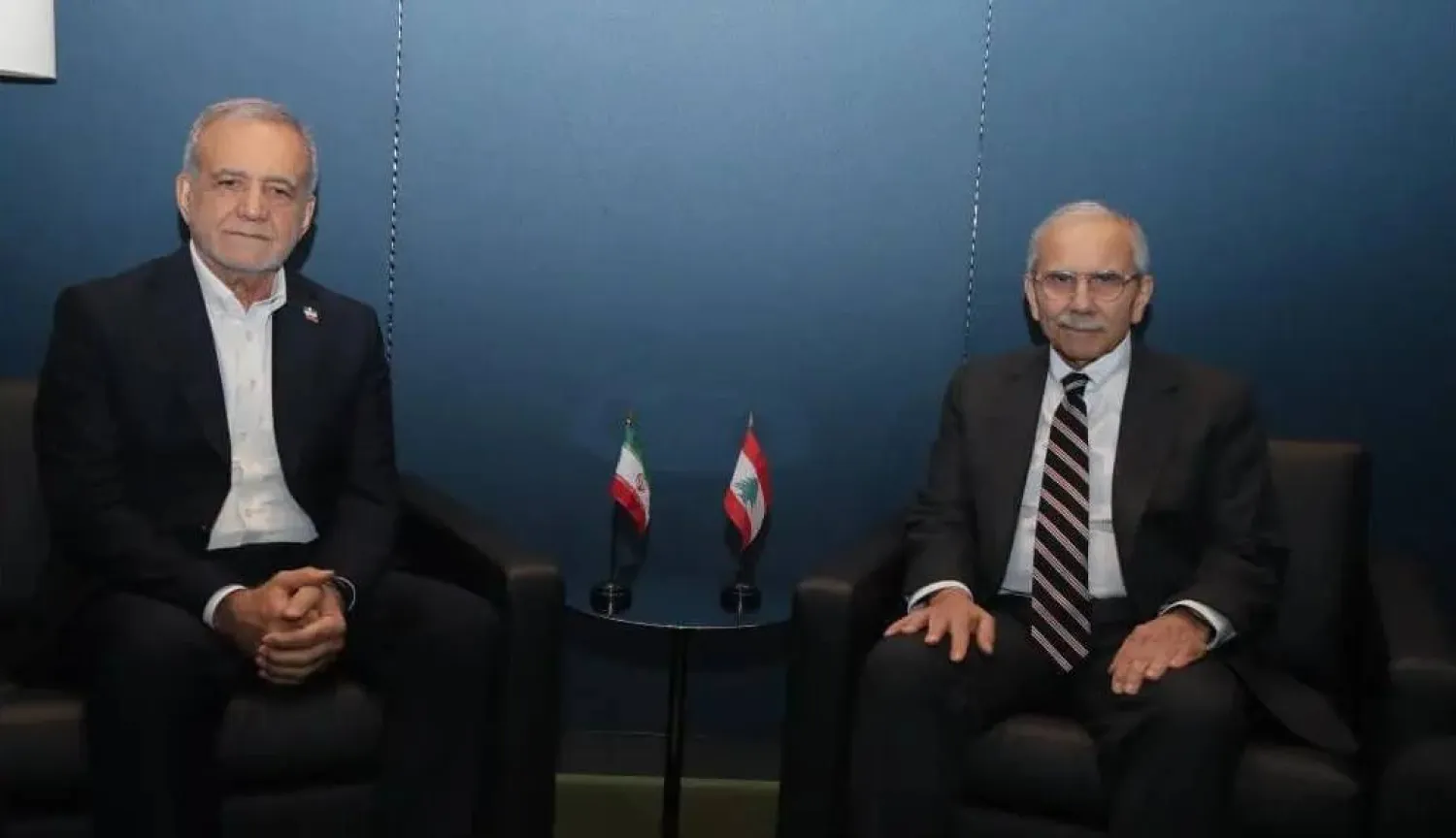 Lebanese Prime Minister Nawaf Salam and Iranian President Masoud Pezeshkian meet on the sidelines of the UN General Assembly in New York. (NNA)
