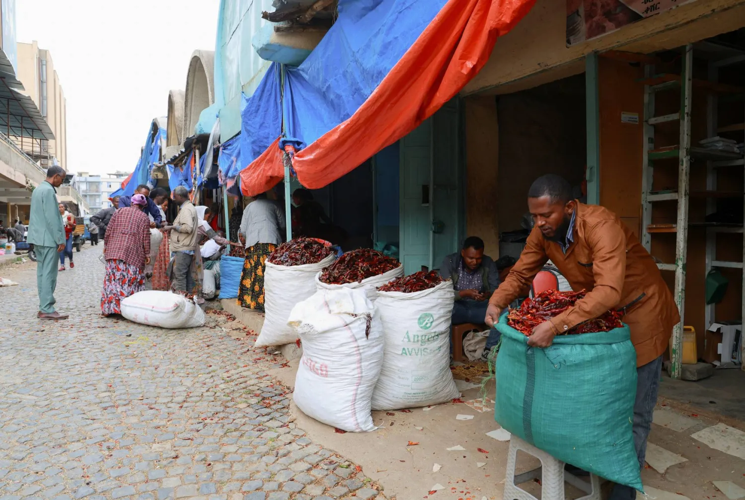 A man holds a sack of dried pepper at a local market, as tensions intensify after the forces launched a major offensive against the federal government in multiple locations, in Mekelle, Tigray Region, Ethiopia, September 24, 2026. Obtained by REUTERS
