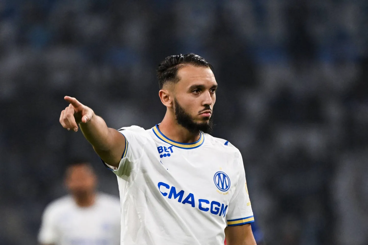 مهاجم فريق مرسيليا الفرنسي ومنتخب الجزائر أمين غويري (أ.ف.ب)