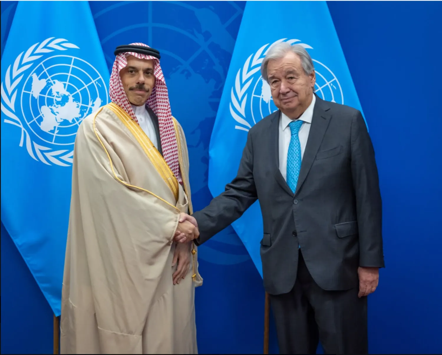  الأمير فيصل بن فرحان وزير الخارجية السعودي والأمين العام للأمم المتحدة أنطونيو غوتيريش (واس)