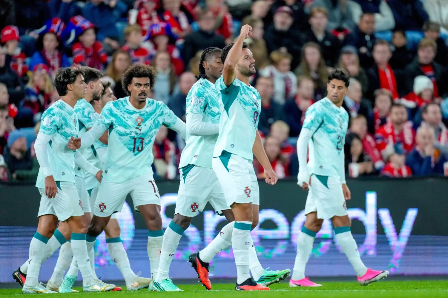 Football - Nations League - Group A4 - Norway v Portugal - Ullevaal Stadion, Oslo, Norway - September 27, 2026 Portugal's Goncalo Ramos celebrates scoring their second goal. (Cornelius Poppe/NTB via Reuters)