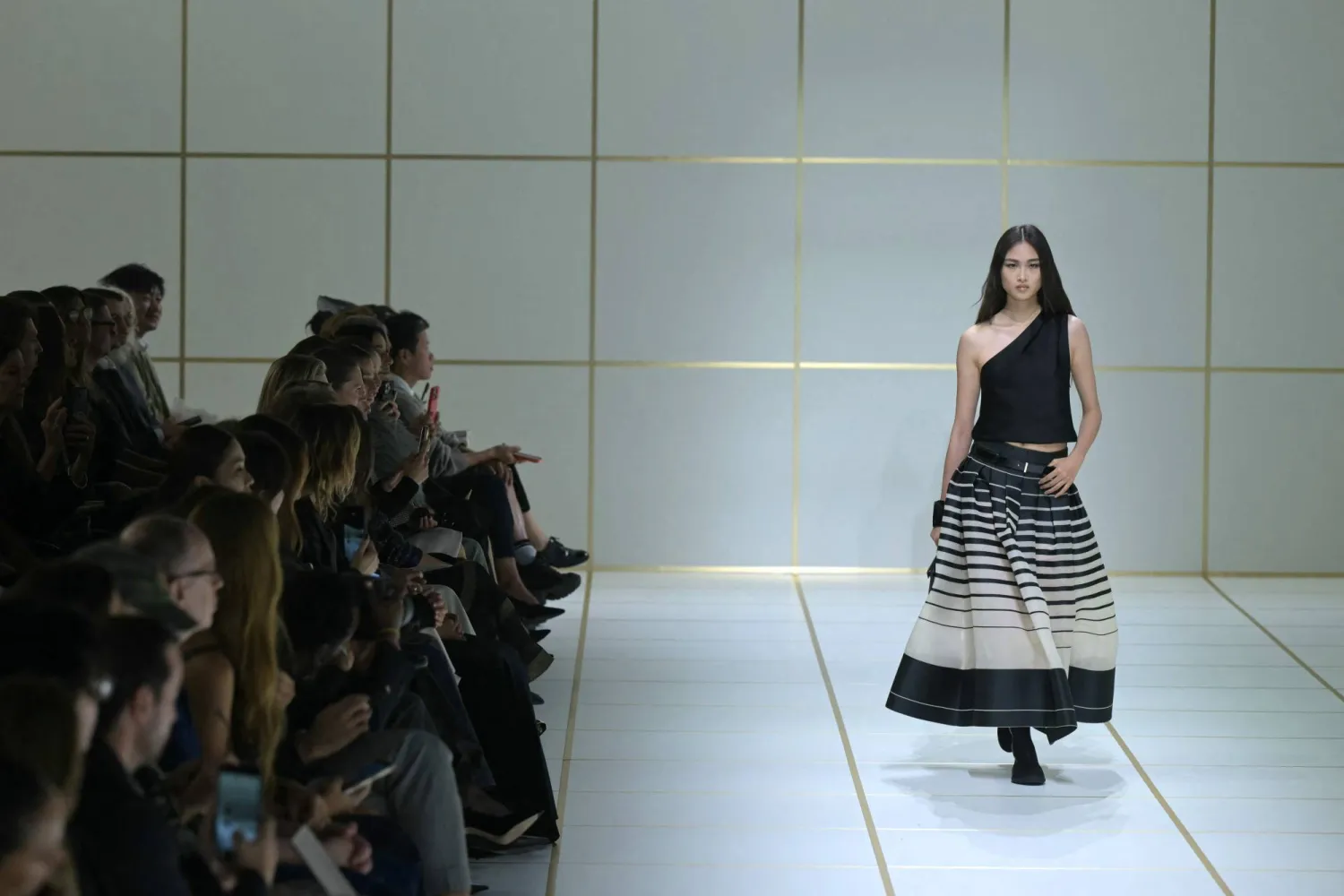 A model walks the runway during the Giorgio Armani collection show as part of Women's Spring/Summer 2027 Milan's fashion week, on September 27, 2026. (Photo by Stefano Rellandini / AFP)