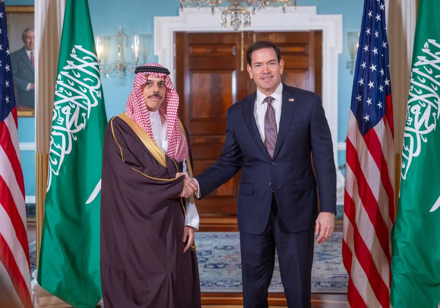 الأمير فيصل بن فرحان لدى لقائه الوزير ماركو روبيو في واشنطن الاثنين (الخارجية السعودية)