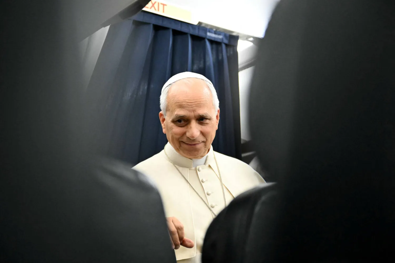 Pope Leo gives a press conference with accredited journalists on the return flight from France, September 28, 2026. (Reuters)