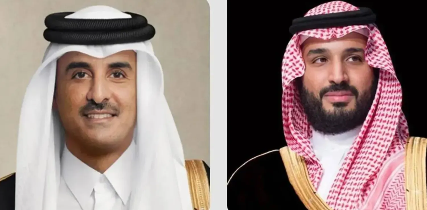 Combined photo of Prince Mohammed bin Salman bin Abdulaziz Al Saud, Crown Prince and Prime Minister of Saudi Arabia on the right, and Emir of Qatar Sheikh Tamim bin Hamad Al Thani to the left. (SPA)
