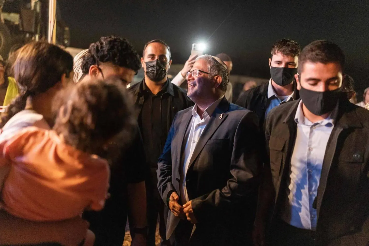 Israeli National Security Minister Itamar Ben-Gvir attend a Sukkot gathering and political rally held outside Kibbutz Nir Am, near the separation fence with the Gaza Strip (AFP) 
