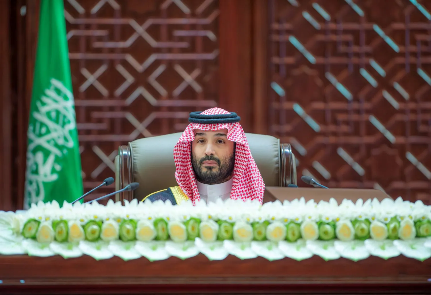  الأمير محمد بن سلمان لدى افتتاحه أعمال السنة الثالثة من الدورة التاسعة لمجلس الشورى في الرياض الأربعاء (واس)