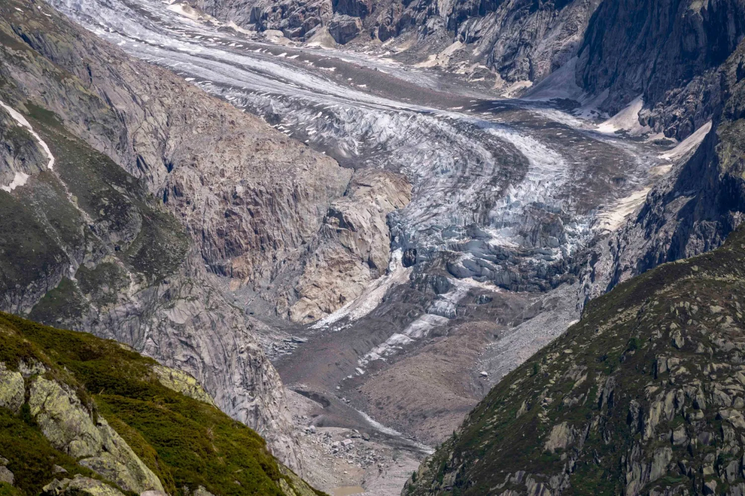 General view of the Fiescher Glacier near Fiesch, Switzerland, June 14, 2023. (AP)