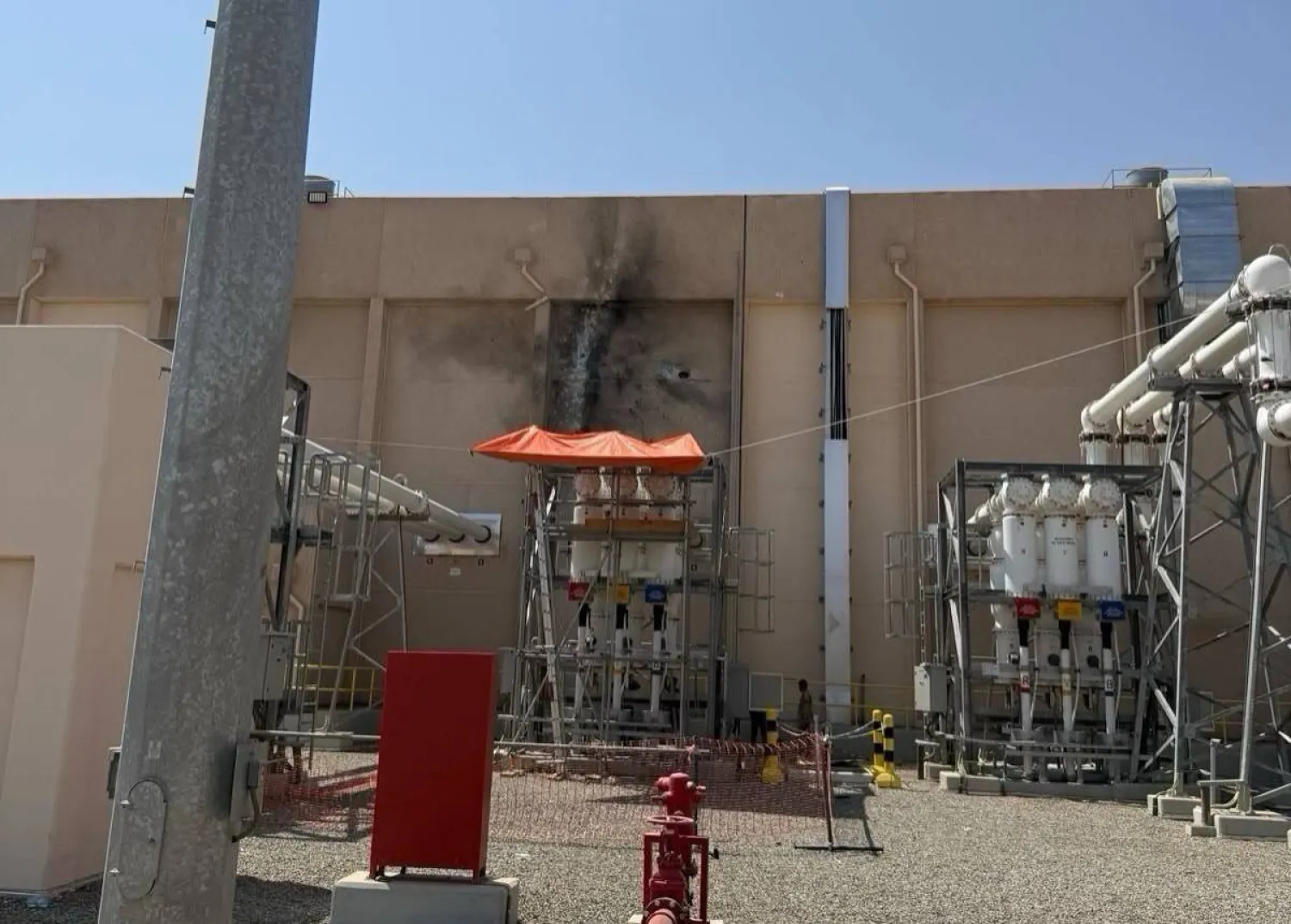 Damage is seen at the station from the Houthi attack. (SPA)