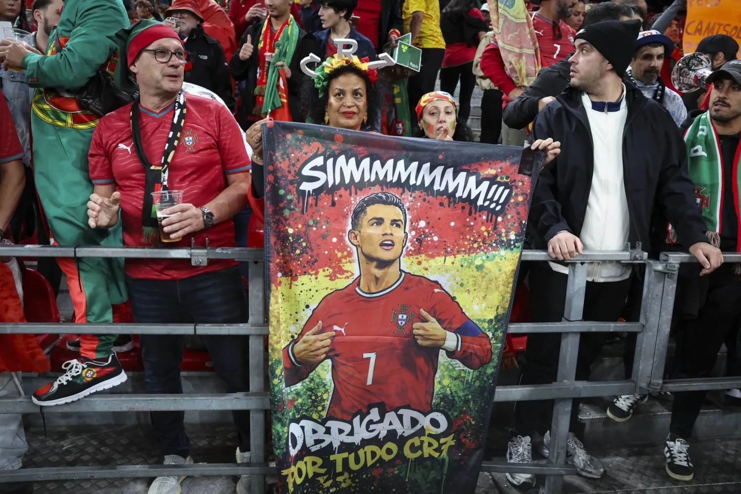 Portugal supporters with messages of support for Cristiano Ronaldo before the UEFA Nations League match Denmark against Portugal, in Copenhagen, Denmark, 01 October 2026. (EPA)