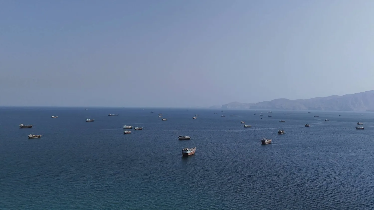 Ships near the Strait of Hormuz, as seen from Musandam Governorate in the Sultanate of Oman, on October 2, 2026 (Reuters)