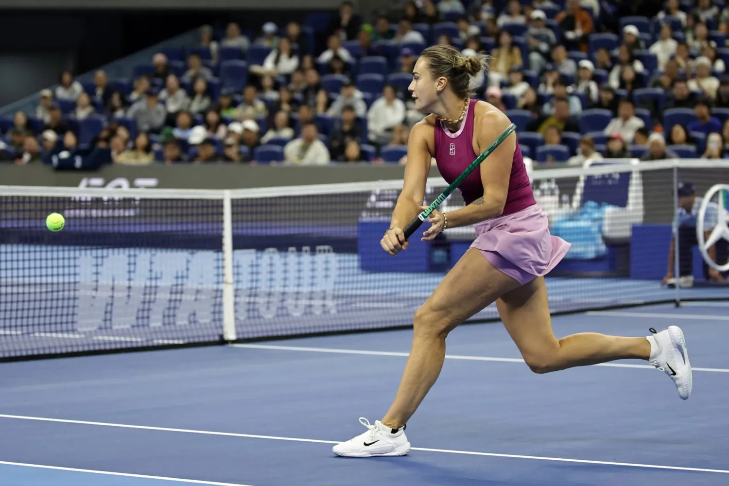 Aryna Sabalenka of Belarus in action against Renata Zarazua of Mexico during their women’s singles match at the China Open tennis tournament in Beijing, China, 02 October 2026.  EPA/ANDRES MARTINEZ CASARES