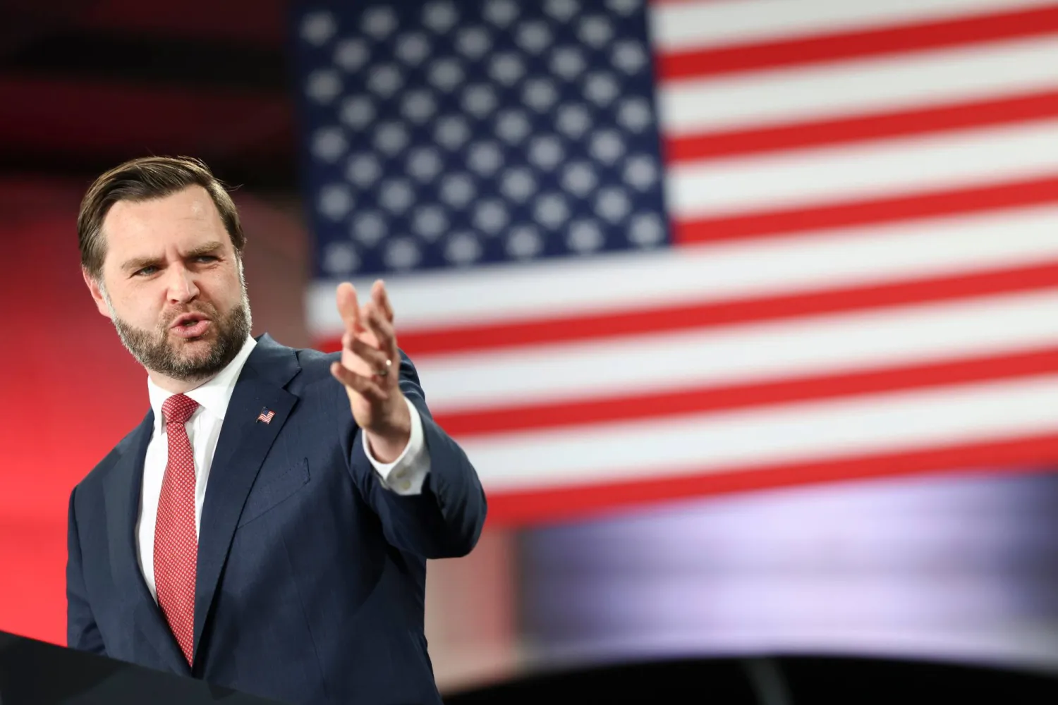 US, Vice President JD Vance speaks during a campaign rally to support the GOP gubernatorial candidate Rep. Byron Donalds in Lakeland, Fla., Thursday, Oct. 1, 2026. (Kevin Lamarque/Pool via AP)