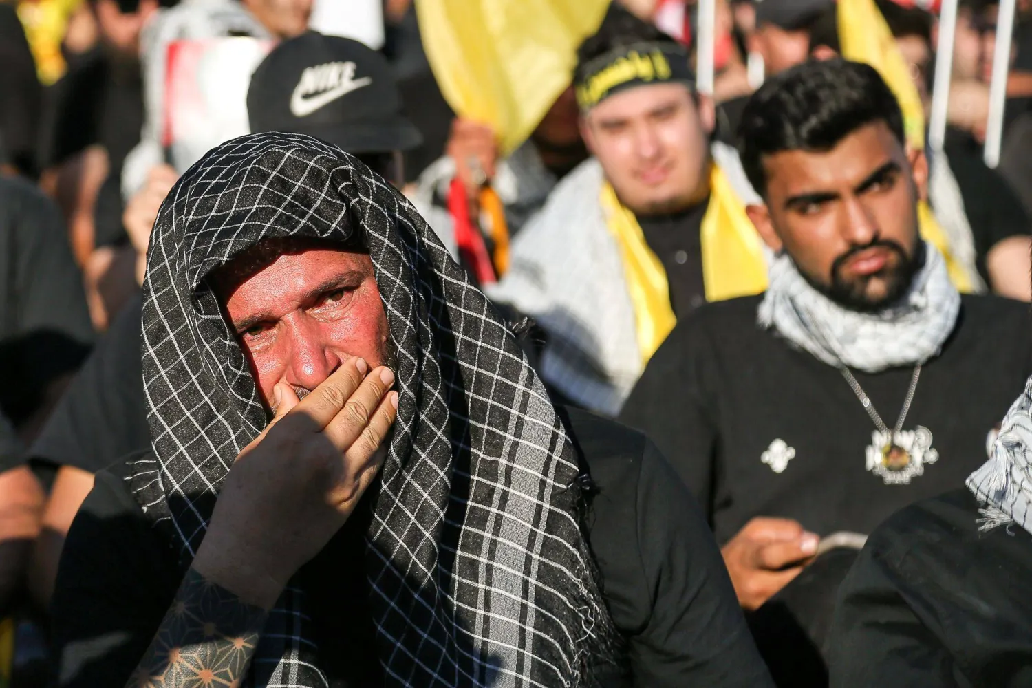 Hezbollah supporter weeps during a ceremony to mark the second anniversary of the death of party leader Hassan Nasrallah . Nasrallah was killed in a massive Israeli air strike on September 27, 2024. Photo: Marwan Naamani/dpa