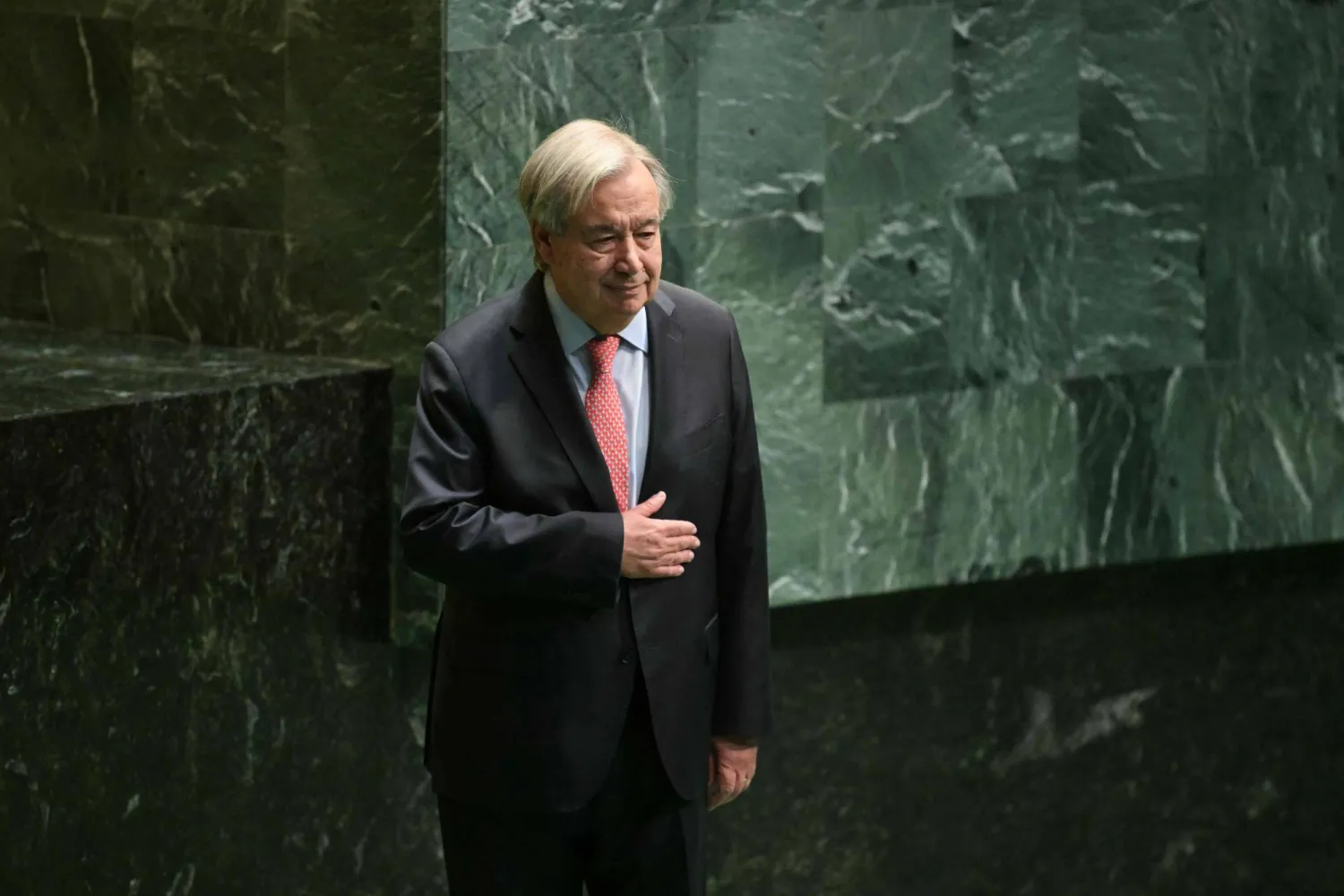 UN Secretary General Antonio Guterres receives a standing ovation after speaking during the 81st United Nations General Assembly at the United Nations Headquarters in New York, on September 22, 2026. (Photo by ANGELA WEISS / AFP)