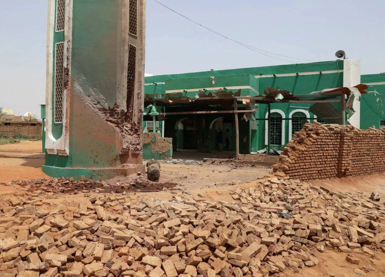 A collapsed mosque wall following a drone strike in Khartoum North, in Bahri city, Sudan on August 12, 2026. (Reuters) 