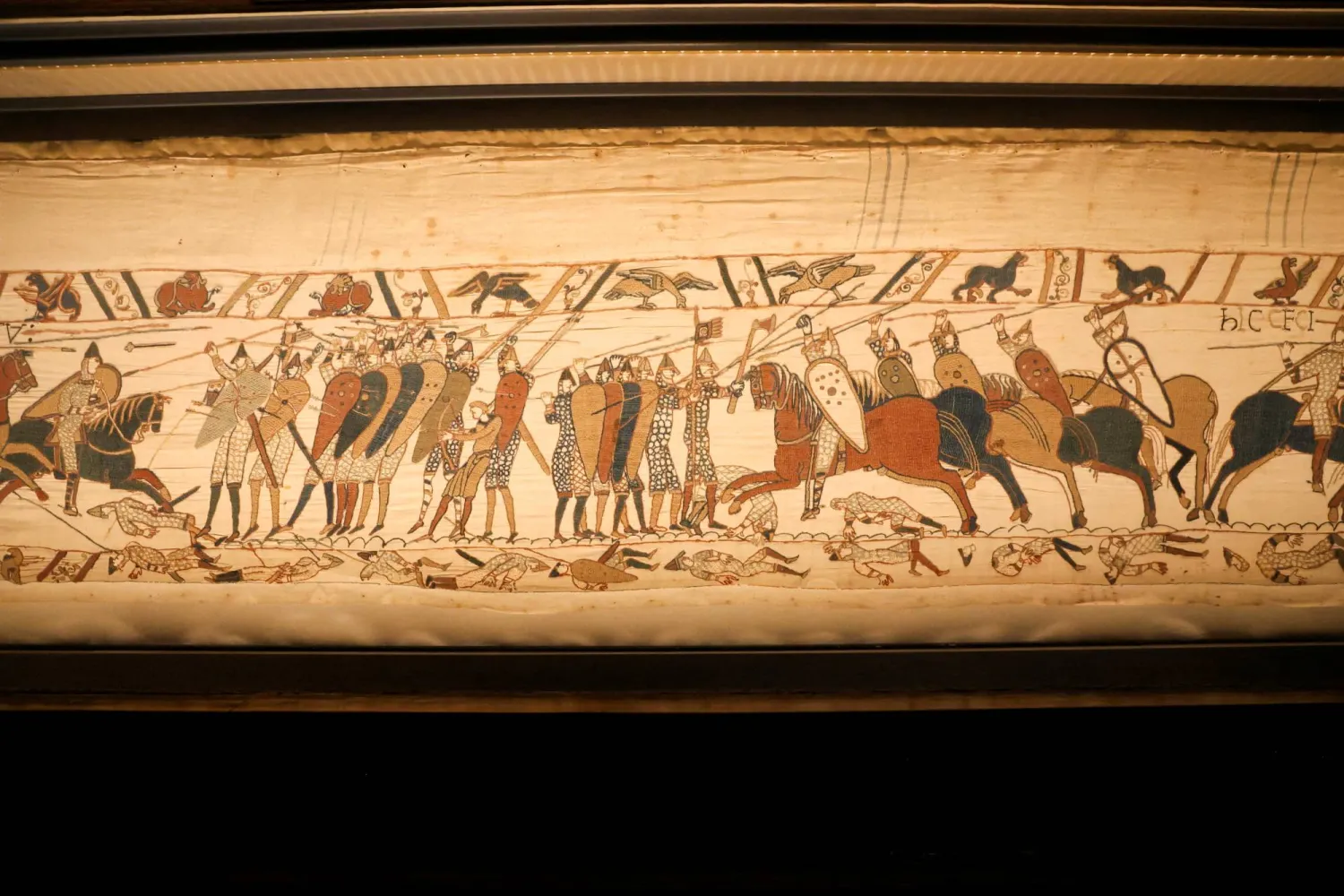 The fragile 70-meter tapestry went on display in the UK for the first time in September on loan from its home in Normandy, France. (Reuters)