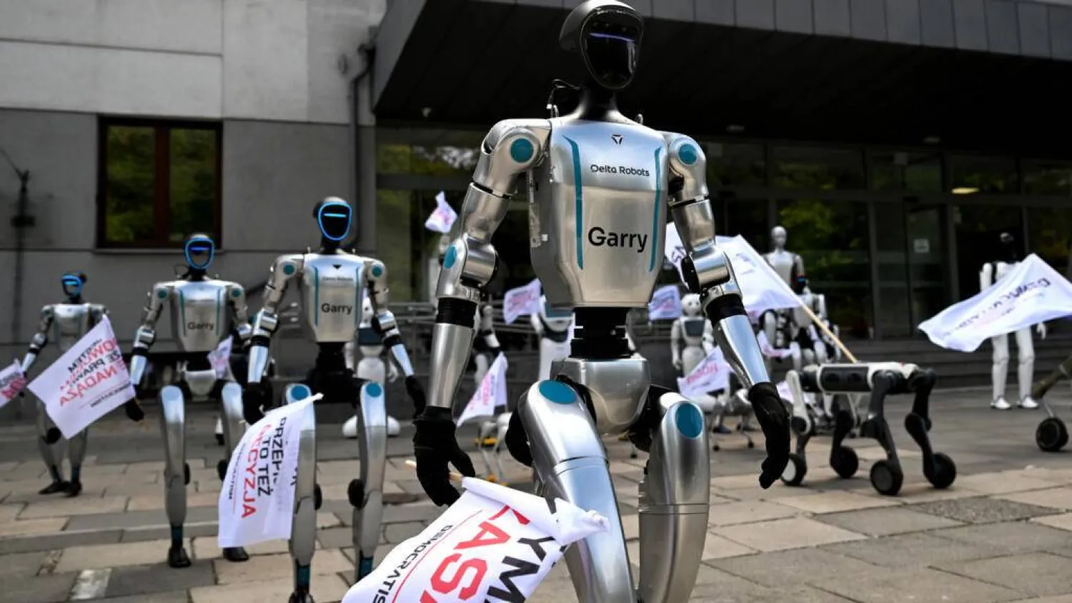 Humanoid and quadruped robots attend a demonstration calling for the regulation of AI development in Warsaw in September. Sergei GAPON / AFP/File

