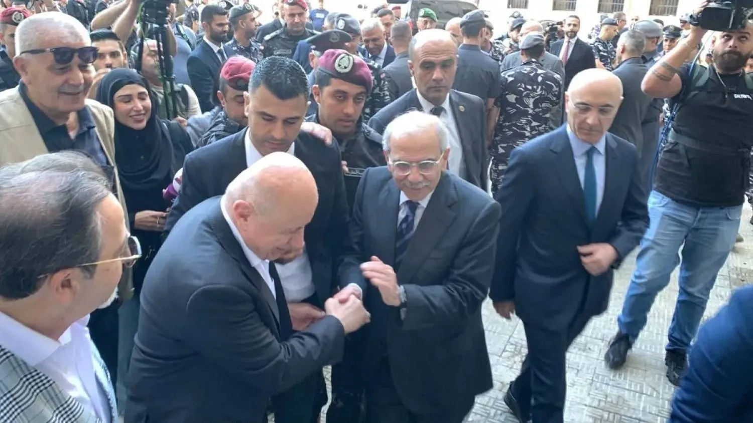 Lebanese Prime Minister Nawaf Salam inspects the Nabatieh Gendarmerie unit last Friday (National News Agency) 