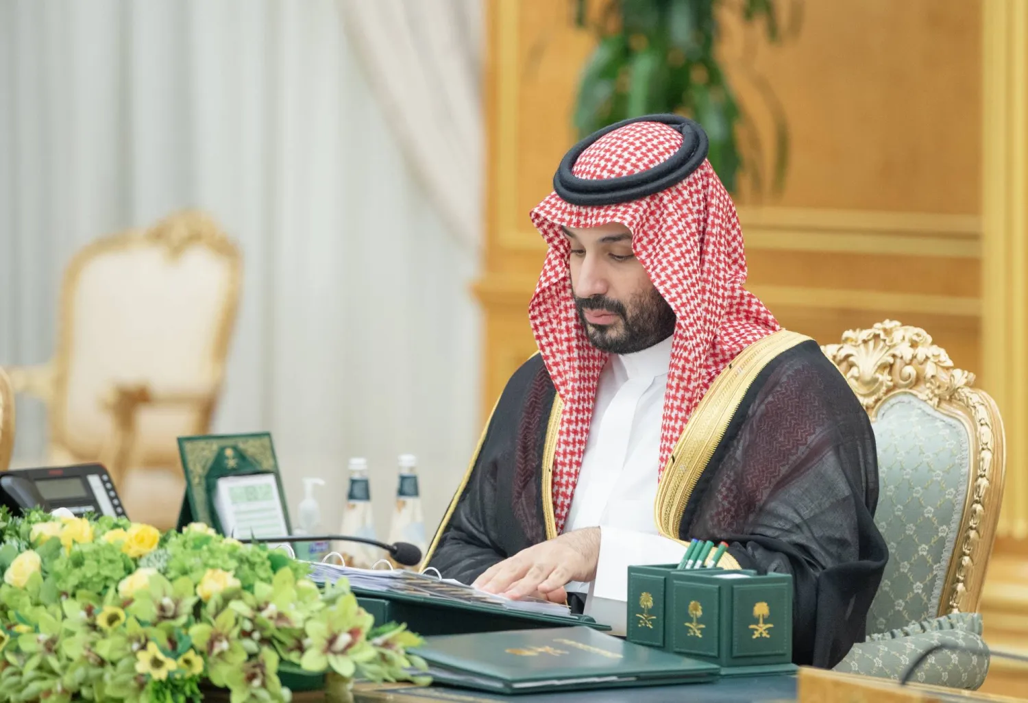 Prince Mohammed bin Salman bin Abdulaziz Al Saud, Crown Prince and Prime Minister, chairs the Cabinet meeting in Riyadh. (SPA)