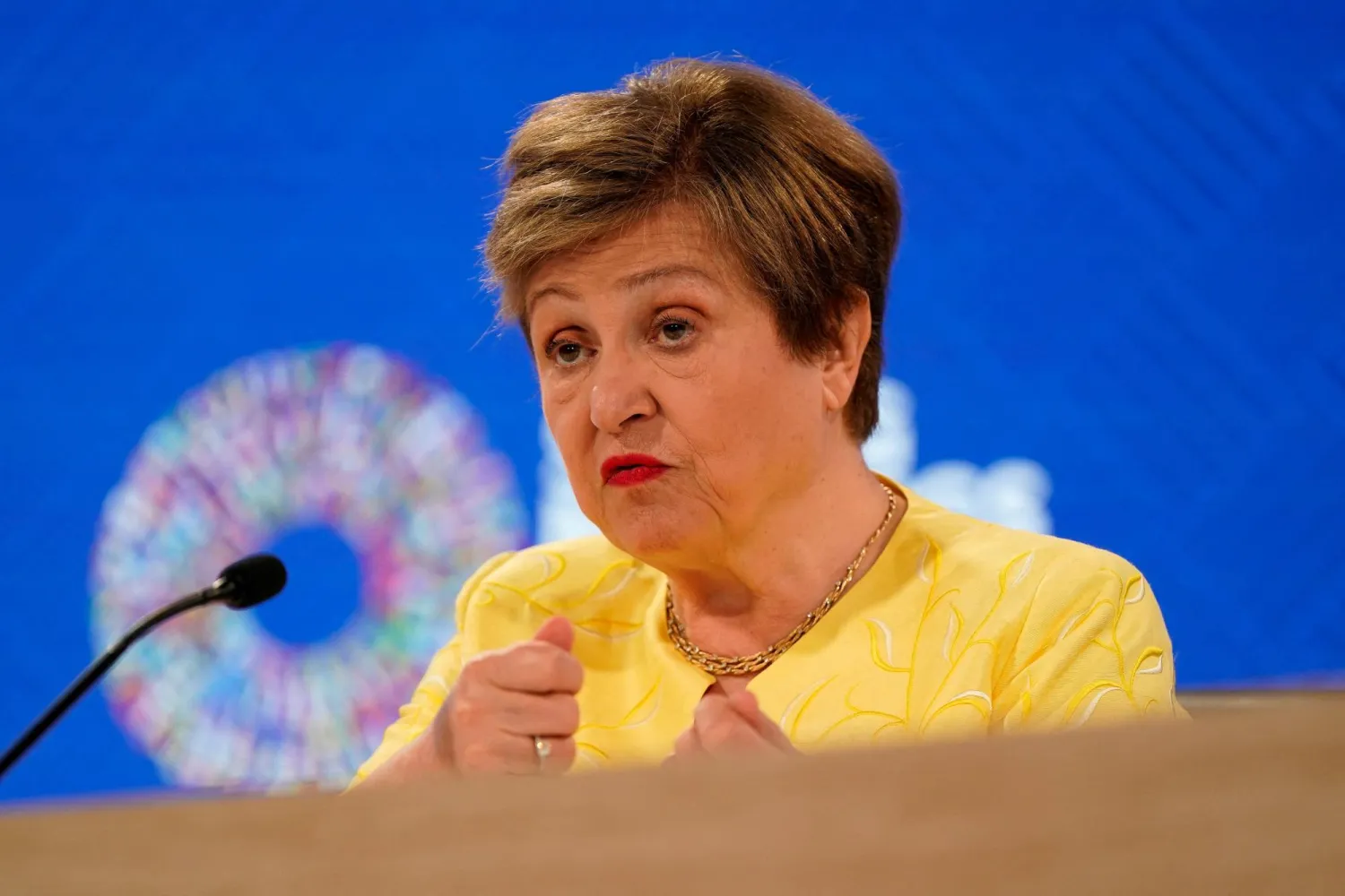 FILE PHOTO: International Monetary Fund (IMF) Managing Director Kristalina Georgieva participates in a press briefing at the IMF/World Bank 2026 Spring Meetings in Washington, D.C., US, April 17, 2026. REUTERS/Elizabeth Frantz/File Photo