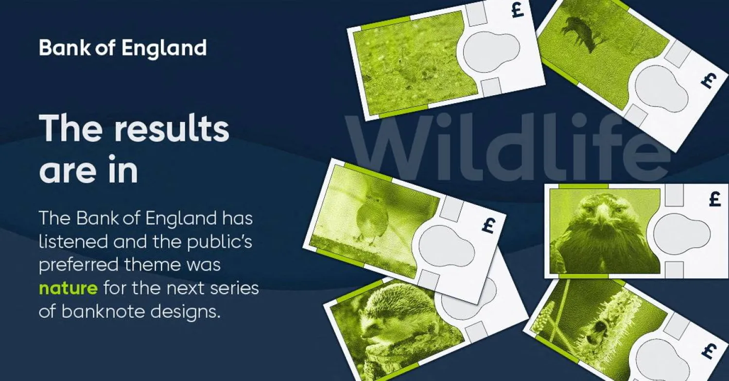 FILE PHOTO: Mock-ups of banknotes featuring wildlife are shown, after the public chose that theme from the suggested options of a consultation held by the Bank of England for the next series of banknote designs, in this handout image obtained by Reuters on March 10, 2026. Bank of England/Handout via REUTERS