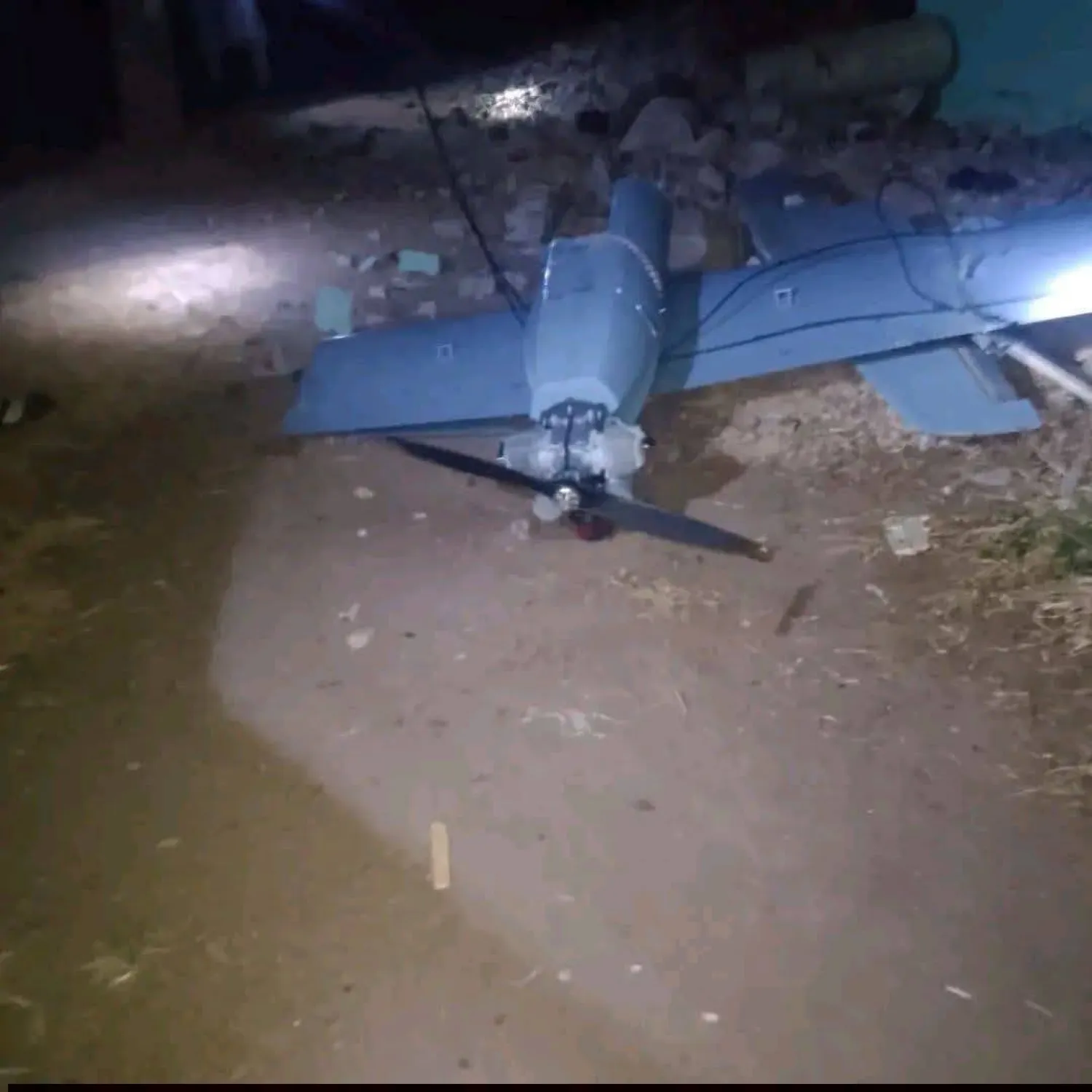 Wreckage of a drone allegedly used in an attack on Damazin (activists’ Facebook pages). 