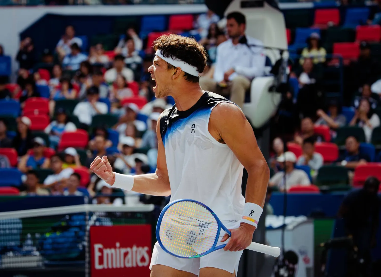 Ben Shelton of the USA reacts while in action against Daniel Altmaier of Germany during their Men's Singles match at the Shanghai Masters tennis tournament in Shanghai, China, 09 October 2026.  EPA/ALEX PLAVEVSKI
