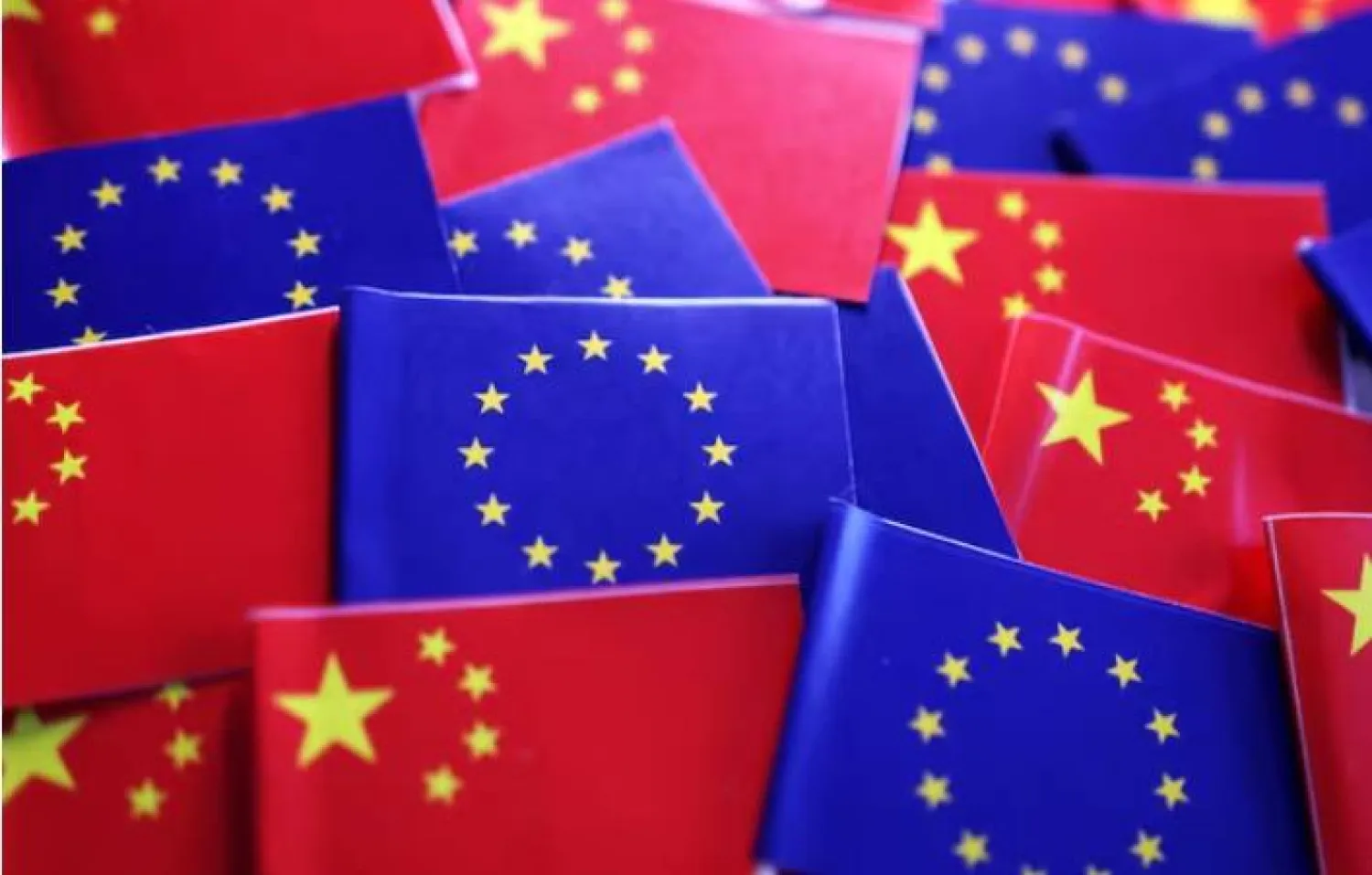 EU and Chinese flags are seen in this illustration taken, March 20, 2025. REUTERS/Dado Ruvic/Illustration