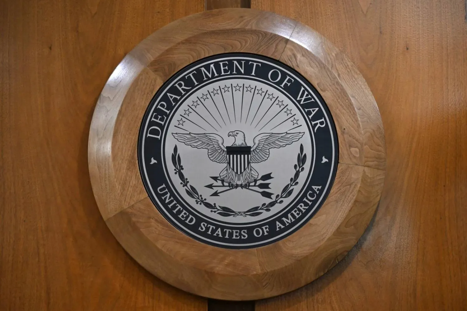 The new Department of War logo is seen inside the Pentagon in Arlington, Virginia, US. (AFP)

