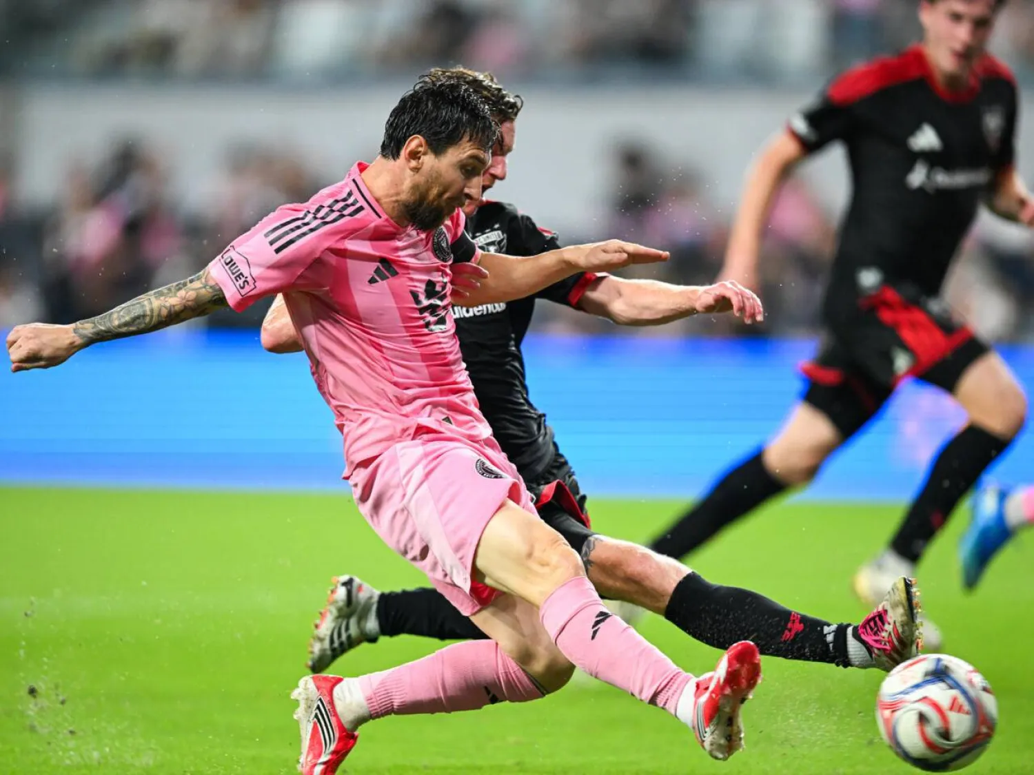 Inter Miami's Argentine forward Lionel Messi scored two goals in his club's 4-0 MLS victory over DC United. CHANDAN KHANNA / AFP
