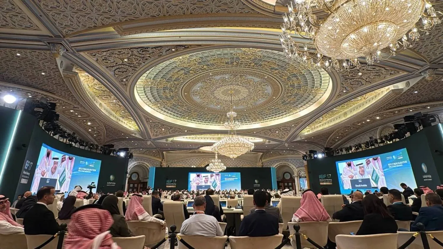 Saudi Energy Minister Prince Abdulaziz bin Salman speaks at the opening of the ministerial meeting of the International Energy Forum (IEF) in Riyadh (Turki Al-Agili)