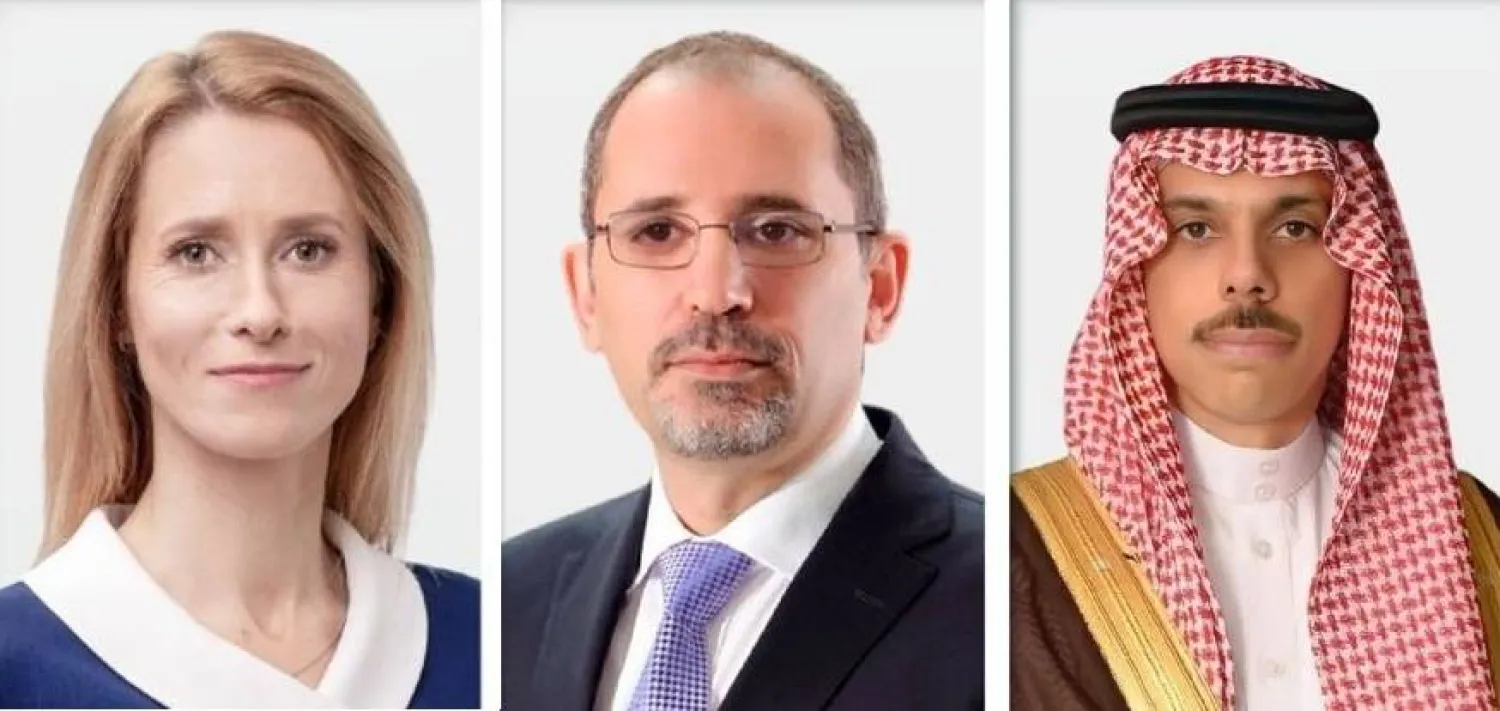 الأمير فيصل بن فرحان وزير الخارجية السعودي ونظيره الأردني أيمن الصفدي وكايا كالاس الممثلة العليا للاتحاد الأوروبي (الشرق الأوسط)