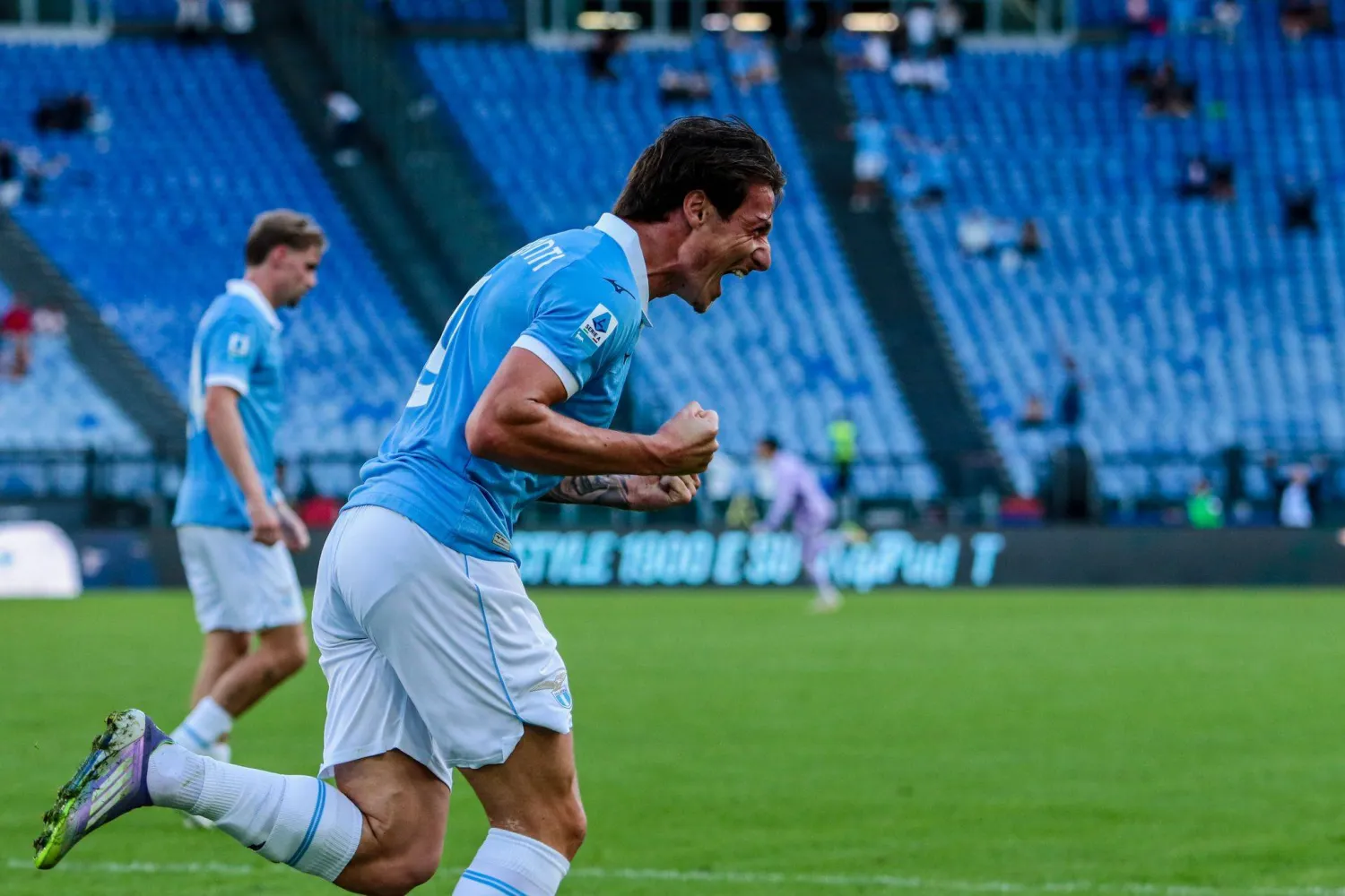 11 October 2026, Italy, Rome: Lazio's Andrea Pinamonti celebrates scoring his side's third goal during the Italian Serie A soccer match between SS Lazio and AC Monza at the Olympic Stadium. (dpa) 