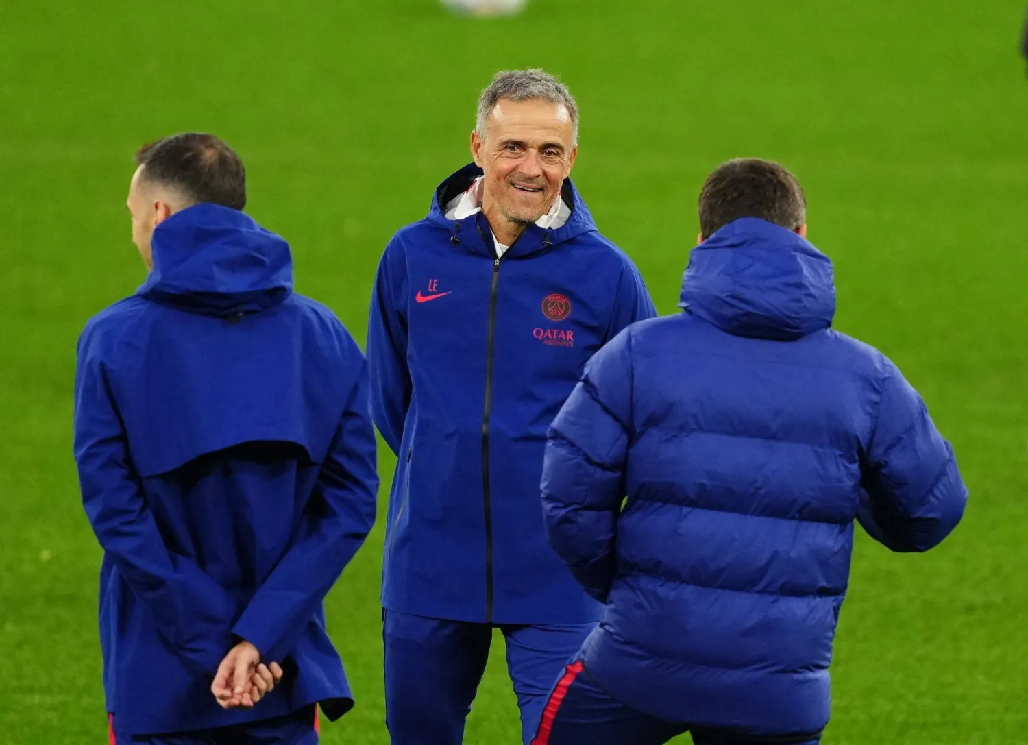  13 October 2026, United Kingdom, Manchester: Paris Saint-Germain manager Luis Enrique leads a training session at the Etihad Stadium, ahead of Wednesday's UEFA Champions League soccer match against Manchester City. (dpa)