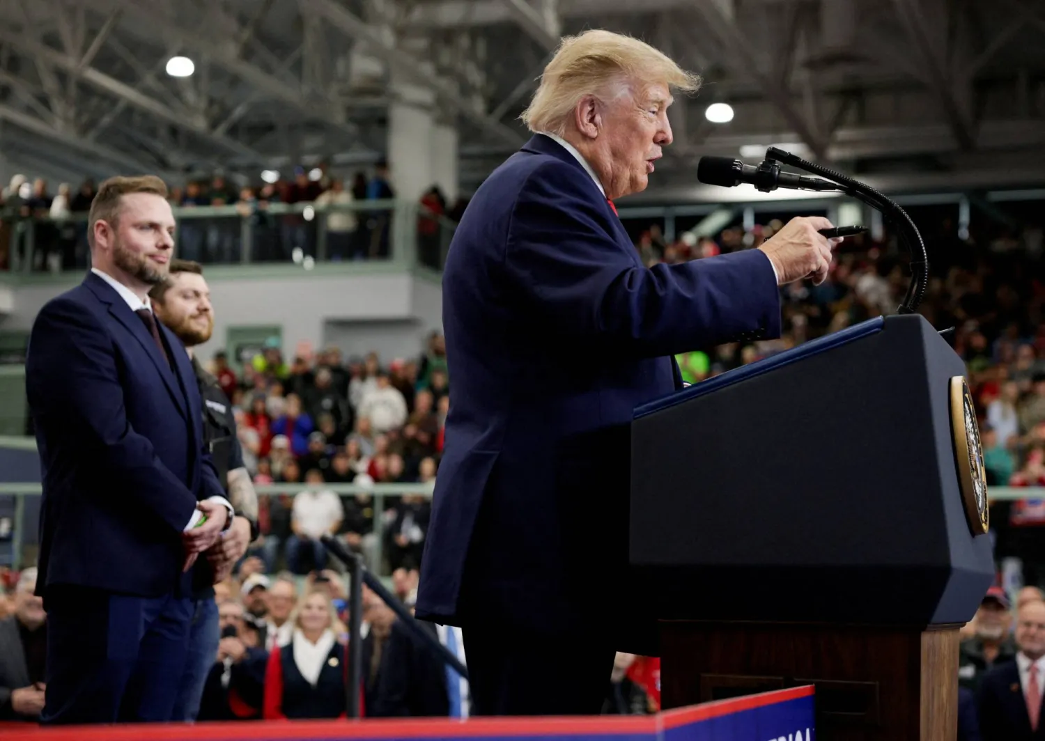 US President Donald Trump speaks on stage in Wasilla, Alaska, US, October 13, 2026. REUTERS/Evan Vucci 
