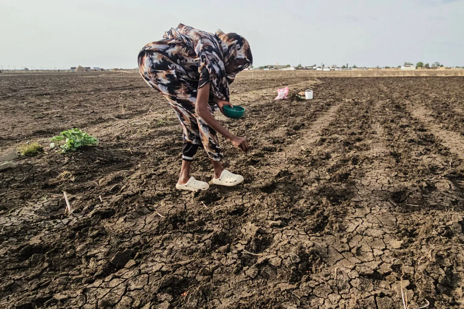A Sudanese farmer plants seeds in an agricultural field in Gedaref State, eastern Sudan, on July 18, 2026. (Photo by AFP)