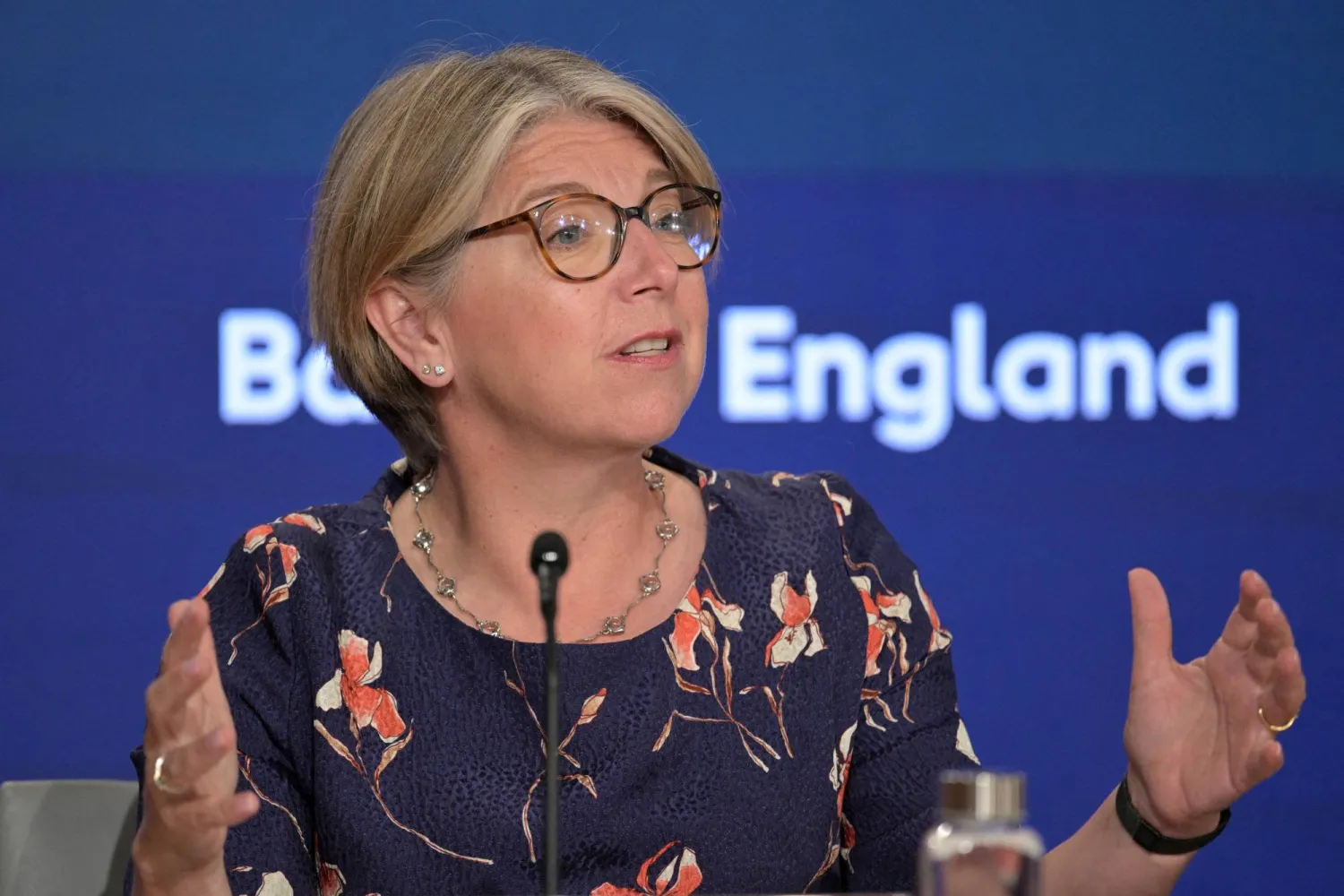 FILE PHOTO: Deputy Governor for Financial Stability, Sarah Breeden during the Bank of England financial stability report press conference, at the Bank of England, London. Picture date: Tuesday July 7, 2026. Doug Peters/Pool via REUTERS/File Photo