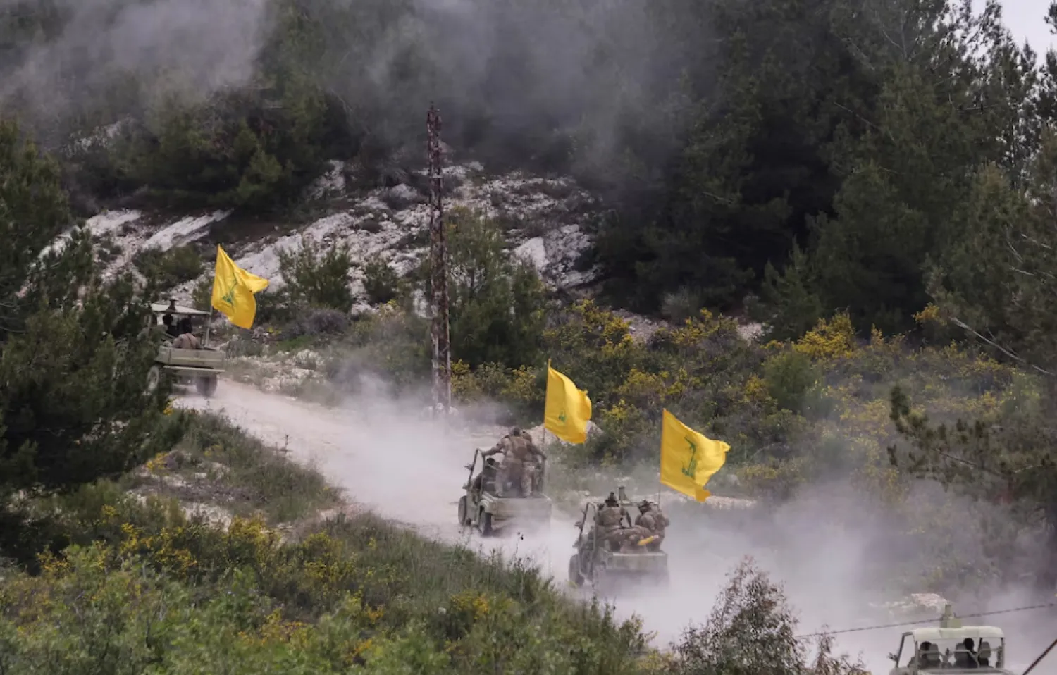 Hezbollah members take part in a military exercise during a media tour organized for the occasion of Resistance and Liberation Day, in Aaramta, Lebanon. REUTERS/Aziz Taher/File photo