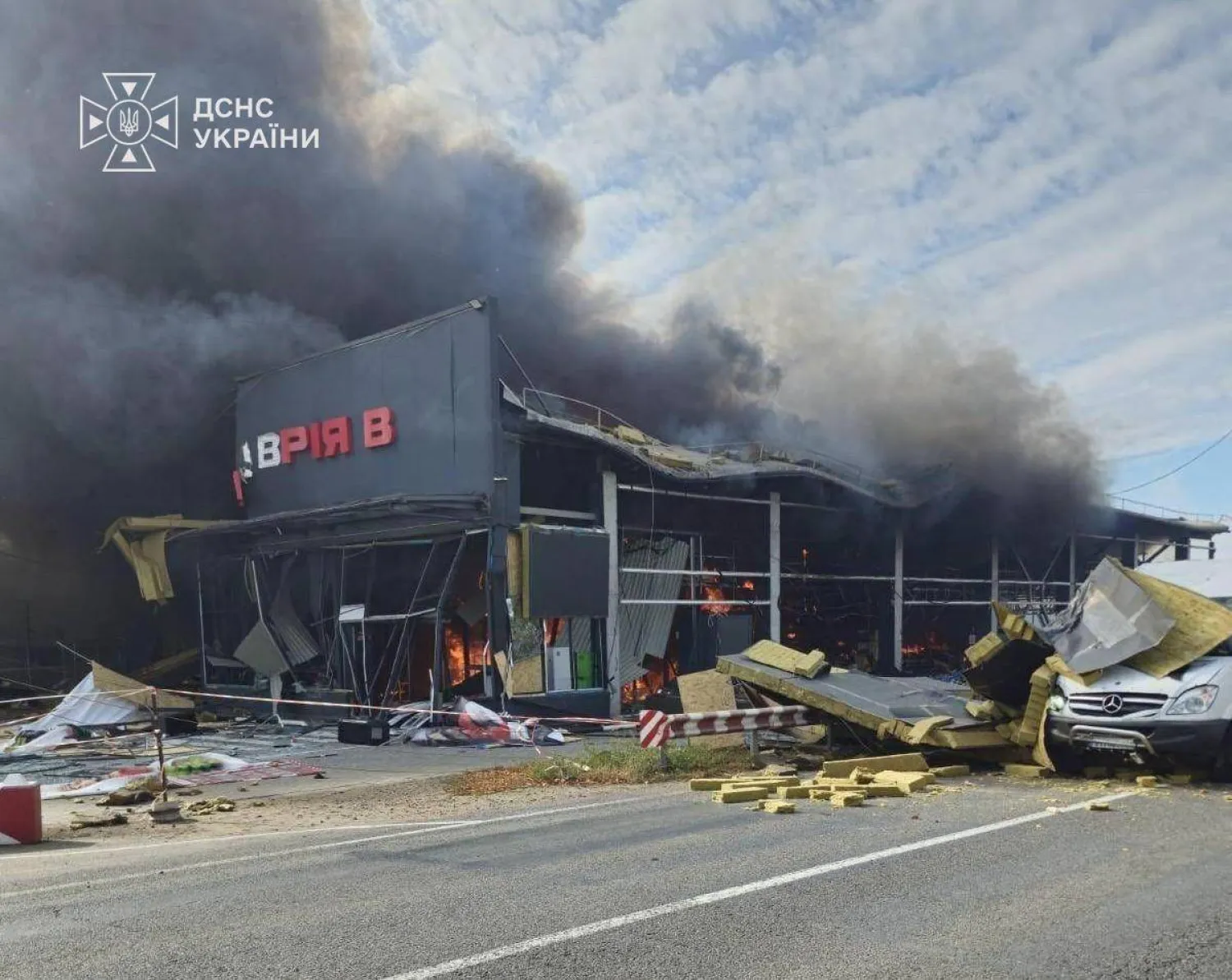 This handout photograph taken and released by the Ukrainian Presidential Press Service on October 15, 2026, shows destroyed supermarket following a Russian drone in Odesa region, amid the Russian invasion of Ukraine. (Photo by Handout / UKRAINIAN PRESIDENTIAL PRESS SERVICE / AFP)  