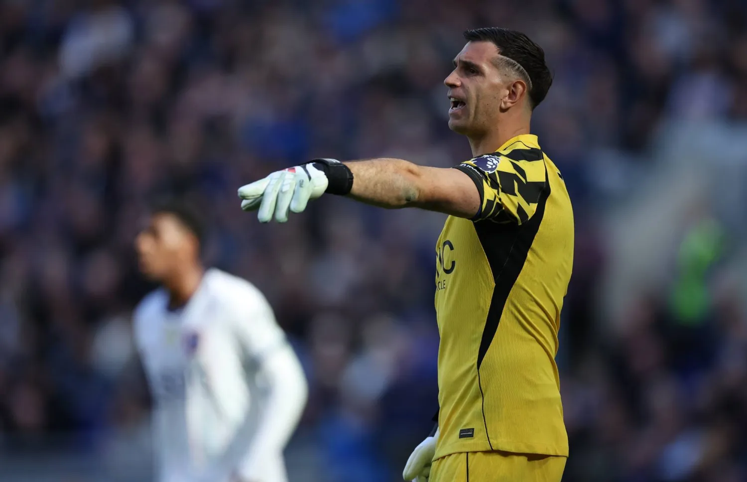 Goalkeeper Emiliano Martinez of Chelsea reacts during the English Premier League match between Everton and Chelsea, in Liverpool, Britain, 17 October 2026. (EPA)