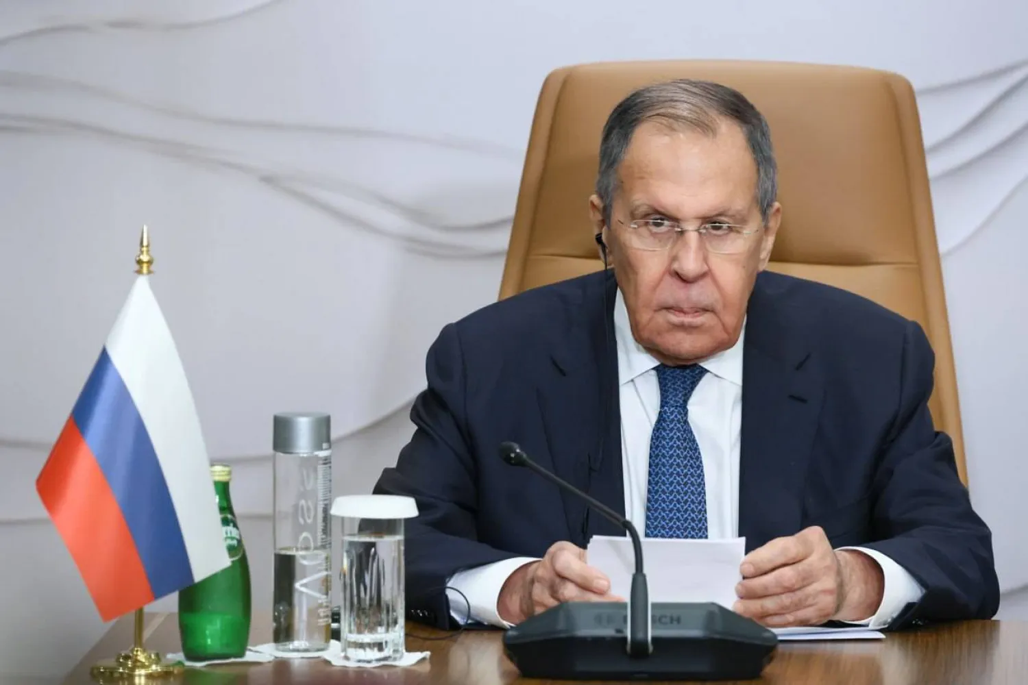 وزير الخارجية الروسي سيرغي لافروف خلال مشاركته في الاجتماع الوزاري التاسع للحوار الاستراتيجي بين مجلس التعاون وروسيا  الأحد (الخارجية الروسية)