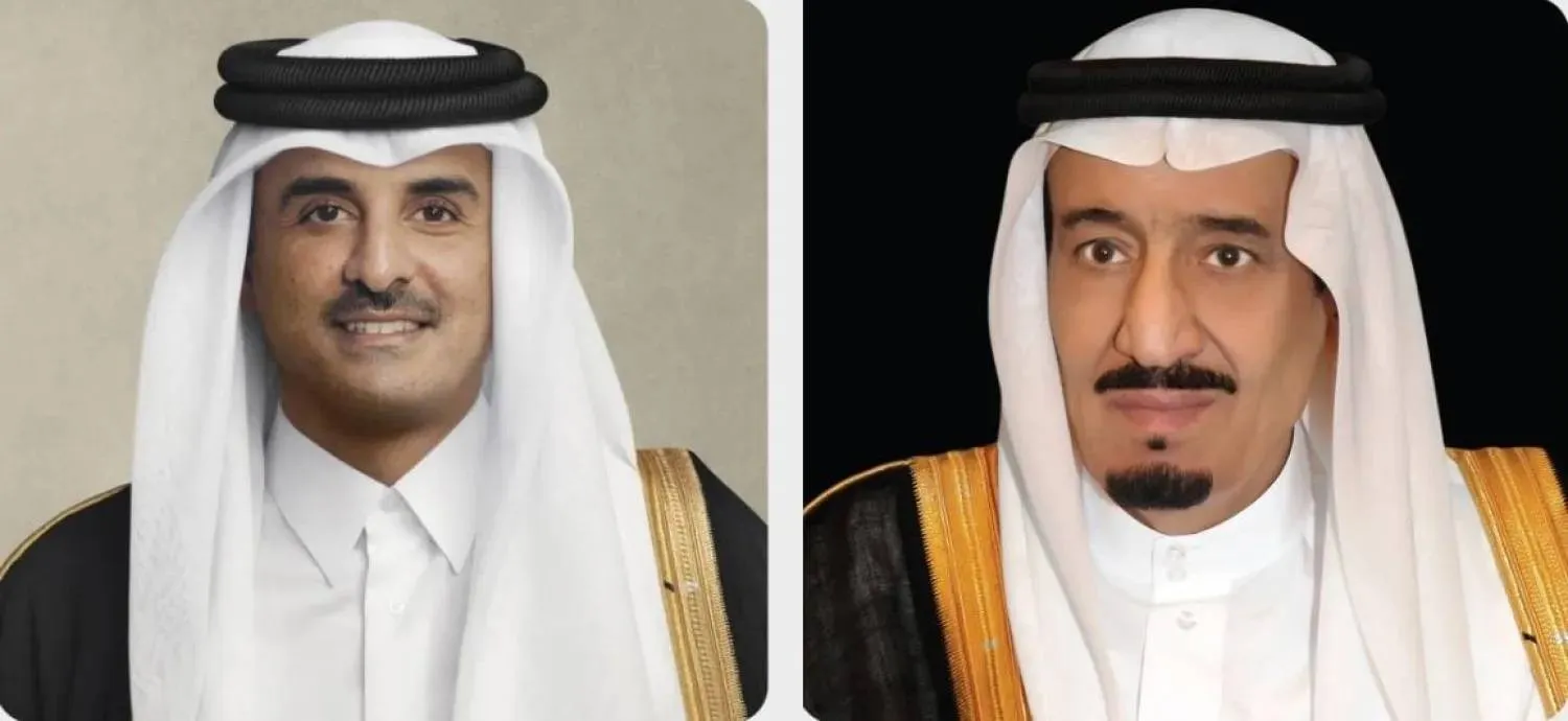 Custodian of the Two Holy Mosques King Salman bin Abdulaziz Al Saud and Emir of Qatar Sheikh Tamim bin Hamad Al Thani. (Asharq Al-Awsat)